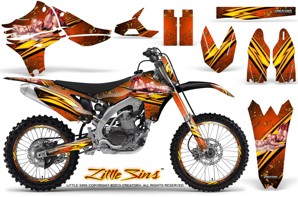 Yamaha YZ450F 2010 Graphics Kit Little Sins Orange NP Rims